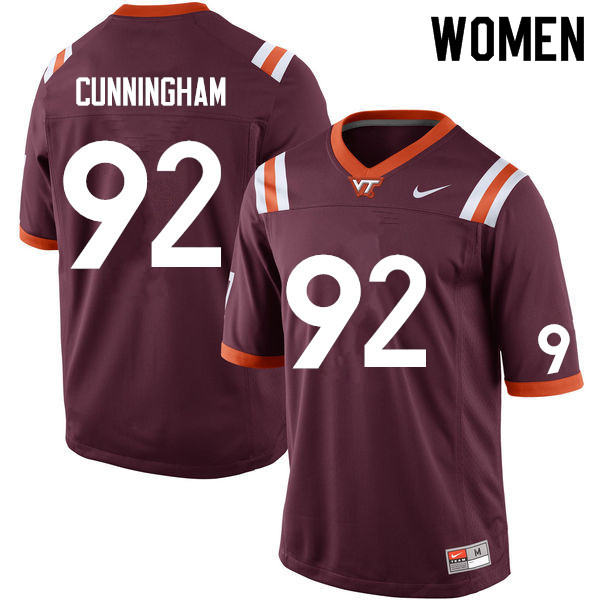 Women #92 Jaden Cunningham Virginia Tech Hokies College Football Jerseys Sale-Maroon
